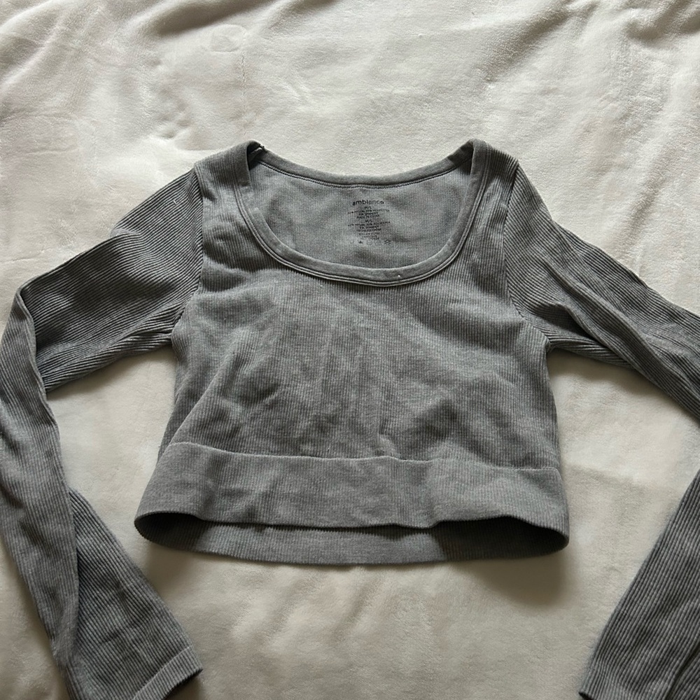 Gray Long Sleeve Crop Top